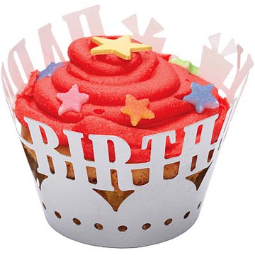 《Sweetly》杯子蛋糕圍邊紙12入-生日-- 烘焙紙墊 花墊紙