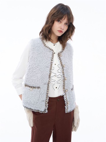 人氣追加 | 點綴編織小香風QQ毛針織背心-灰