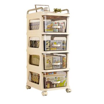 推車置物架-四層 (零食收納櫃/抽屜式落地儲物箱/可移動玩具架)