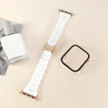 Apple Watch 全系列通用 蘋果手錶保護殼帶 保護硬殼 壓克力錶帶 白色 #858-201-WE