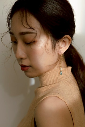 六芒星水晶曲線耳線耳環-湖水藍