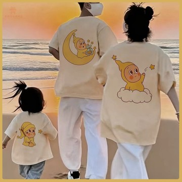 爆款熱推💖夏上新 卡通星星人短袖T恤一家三口四口新款爆款夏季百搭純棉休閒親子裝 5XMV