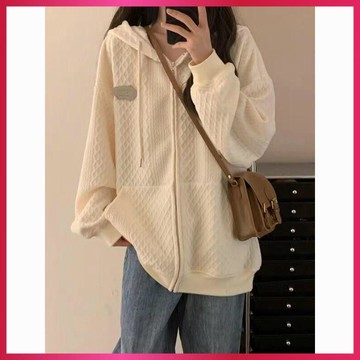 『ATC』秋季薄外套女韓版軟fufu米杏色連帽外套女春季新款軟妹ins小衆百搭款開衫衛衣