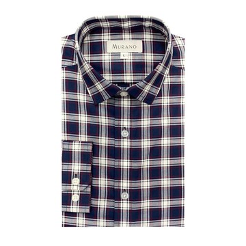 [MURANO]格紋長袖襯-深藍白格