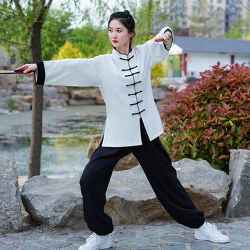 [米蘭精品] 唐裝中山裝套裝-太極功夫氣功茶禪長袖棉麻男女套裝5色74jf32