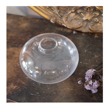 復古老件.極簡風飛碟形蕈狀玻璃花瓶.擺飾.優雅弧面.高6.5cm#收藏