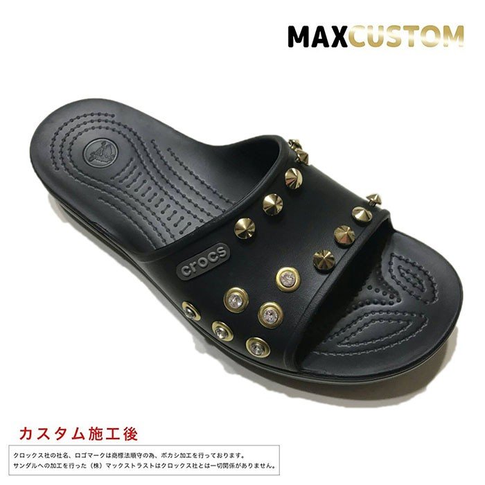 クロックス 全穴スワロフスキー 純金メッキ パンク カスタム クロックバンド スライド 黒 ブラック crocs custom シャワーサンダル  メンズ レディース 通販 LINEポイント最大0.5%GET | LINEショッピング