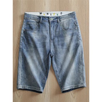 彈力舒適撤柜男裝淺藍牛仔短褲男夏季薄款青年男士百搭直筒五分褲