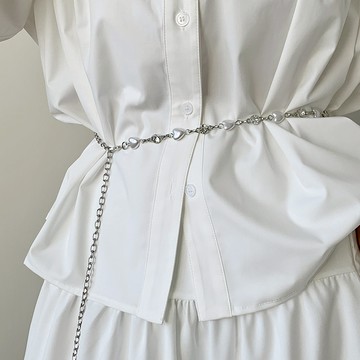 【太妮絲Z209】現貨 日系 珍珠 愛心 腰鍊 夏季 配飾 新鍊條裙子褲帶裝飾 細腰帶 高級感 質感 銀色 腰帶 腰帶