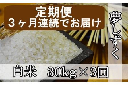 《3ヶ月毎月お届け》鹿島市産夢しずく　白米３０ｋｇ定期便 N-6