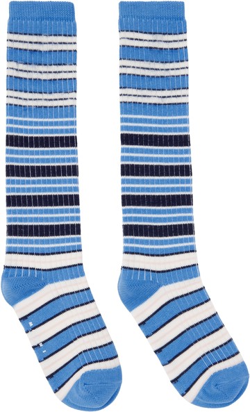 Marni 蓝色 & 白色 Striped Cotton 中筒袜