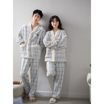 思莉太太情侶睡衣女冬季珊瑚絨加厚2023新款毛絨絨可愛男士家居服