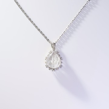 錫蘭雙色 | 黑髮 銀鈦 水晶 自信  事業 招財 水滴 水晶項鍊 925純銀 S24AG05-65