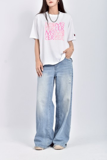 (L) moncler質感棉質純棉字母白色短袖上衣