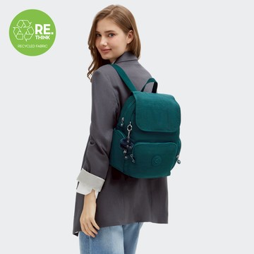 『猴子包』琉璃綠掀蓋拉鍊後背包-CITY ZIP S