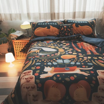 天絲100支 Dream 喵之夢 插畫聯名▮Sophia Ji▮S4單人薄床包鋪棉兩用被三件組 台灣製 棉床本舖