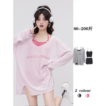 新款大碼分體泳衣女泡溫泉三件套外搭微胖遮肉顯瘦胖mm甜美鏈條