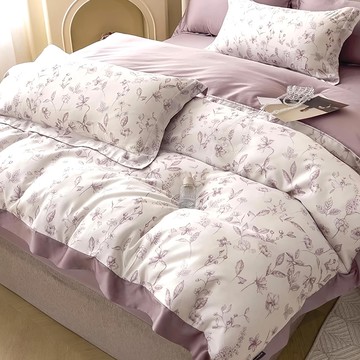 TENCEL 60支100%純天絲 加大床包兩用被四件組  床包188 x 182 cm + 鋪棉兩用被套212 x 182cm + 壓框枕套75 x 47cm  艾琳粉  床包 + 鋪棉兩用被套 + 壓框枕套組