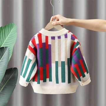 兒童毛衣2026新款秋冬裝男童彩色條紋針織衫中小童網紅圓領毛線衣