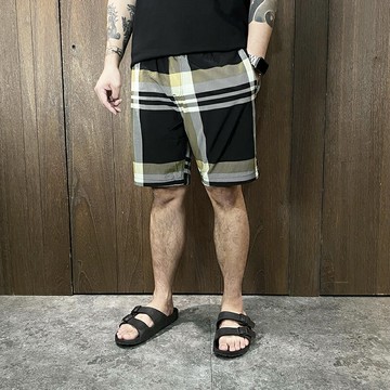 美國百分百【全新真品】GUESS 海灘褲 綁繩 休閒 專櫃精品 衝浪褲 男款 logo 格紋 短褲 黑色 DD41