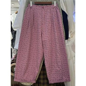 森系文藝小碎花九分休閑闊腿棉麻褲女日系夏季寬松薄款寬松直筒褲