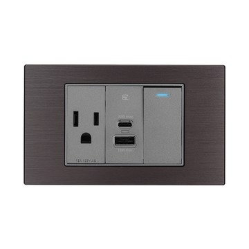 【易智快充】30W USB快充插座面板(AC+USB+LED開關)金屬古銅