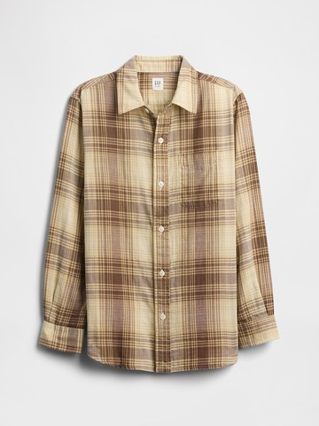 男童裝 純棉翻領長袖襯衫-卡其色