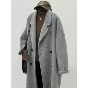 雙面羊絨大衣女款2025新款秋冬季高級感中長款加厚羊毛呢西裝外套