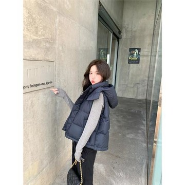 alex stevens肯豆風羽絨服女冬季90白鴨絨背心馬甲加厚連帽外套