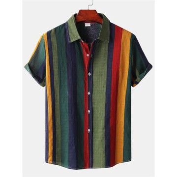 2023夏季新款男士休閑條紋短袖花襯衫Short sleeve striped shirt