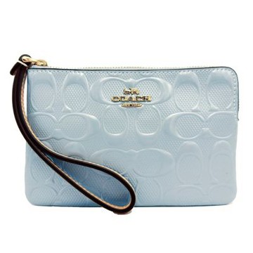 COACH 漆皮立體C LOGO手拿包/零錢包(天藍)