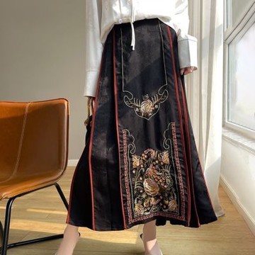 [巴黎精品] 現貨+預購 頂級法式絲質半身裙緞面長裙名媛絲綢冰絲涼感A字裙子-中國風馬面裙女裙子a1iz53