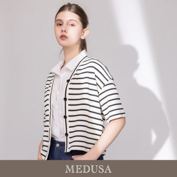 現貨【MEDUSA 曼度莎】小波紋條紋針織開襟上衣（M-XL）｜開襟上衣 針織上衣 罩衫外套