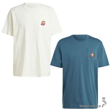 Adidas 短袖上衣 男裝 胸前口袋 純棉 白/藍綠【運動世界】IS0214/IS2919