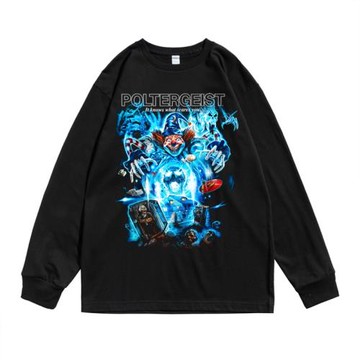 歐美經典懷舊老電影鬼驅人吵鬧鬼個性設計海報印花T恤長袖寬松