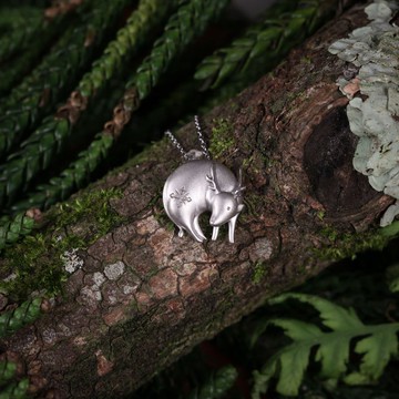 【聖誕禮物】森靈動力立體版 雪花白鹿 925純銀項鍊 情侶對