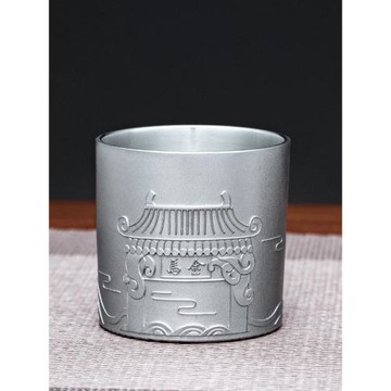 善錫堂999純錫茶道杯復古風八景杯辦公室家用送長輩高端禮品茶具