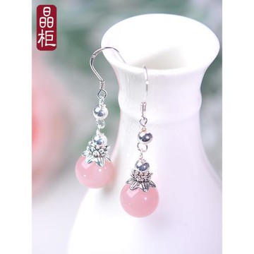 耳環女長款氣質925純銀粉晶草莓晶耳墜2025年新款韓國百搭禮物