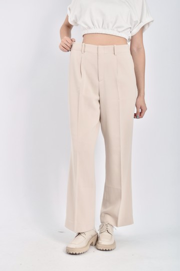 (M) uniqlo高腰質感西裝鬆緊腰杏色長褲