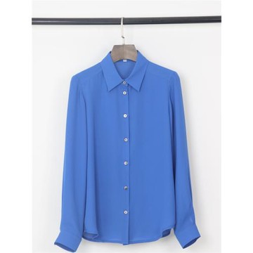 POLO翻領長袖雪紡衫女 24新款大碼純色洋氣小衫女士襯衫通勤制服