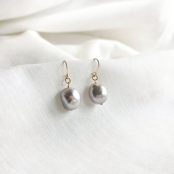 K14gf 巴洛克灰珍珠耳環