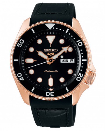 seiko SK037 精工5號 Sports 系列 4R36-07G0J(SRPD76K1) 玫瑰金/運動時尚潮流機械腕錶 / 黑色面 42.5mm特殊商品不配合店家優惠券｜樂天全館特惠中★指定刷卡回饋10%