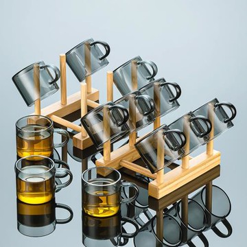 加厚耐熱煙灰色玻璃品茗杯小茶杯六只裝功夫茶具家用帶耳把杯日式