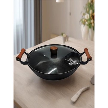 江油宏江龜紋鐵鍋中式生鐵燉鍋無涂層明火家用電磁爐老式鑄鐵多用