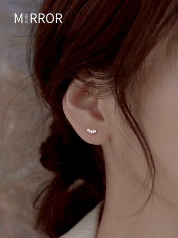 小麋人925純銀耳釘女微笑弧線閃鉆耳環耳飾小眾韓國ins風網紅氣質