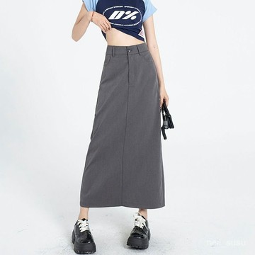 半身裙 中長裙 A字長裙 休閒裙 長裙女 灰色西裝半身裙女夏季中長款高腰顯瘦小個子直筒a字包臀一步長裙