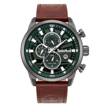 Timberland 天柏嵐 TDWGF0055601 三眼多功能兩地時間指針腕錶 皮帶 灰x綠 46mm