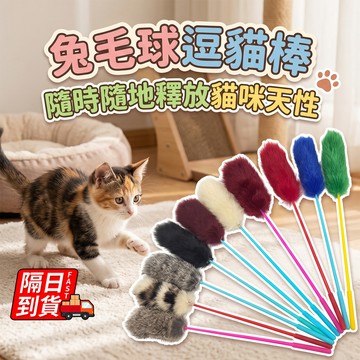兔毛球逗貓棒 隔日到貨 貓玩具 兔毛逗貓棒寵物玩具 羽毛逗貓棒 貓咪玩具 毛條逗貓棒 QJ3278