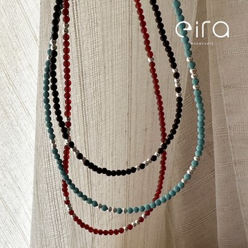 Eira Accessory 藍松石/黑瑪瑙串珠項鍊‧925純銀項鍊‧松石 瑪瑙 串珠 項鍊 百搭 CXL0035A