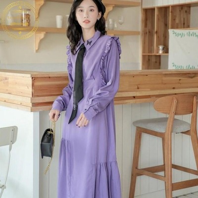 ワンピース レディース きれいめ ロングワンピース フリル 折り襟 ａライン ワンピース 長袖 韓国ファッション 優雅 春秋 パーティドレス 着痩せ 通勤 通販 Lineポイント最大get Lineショッピング